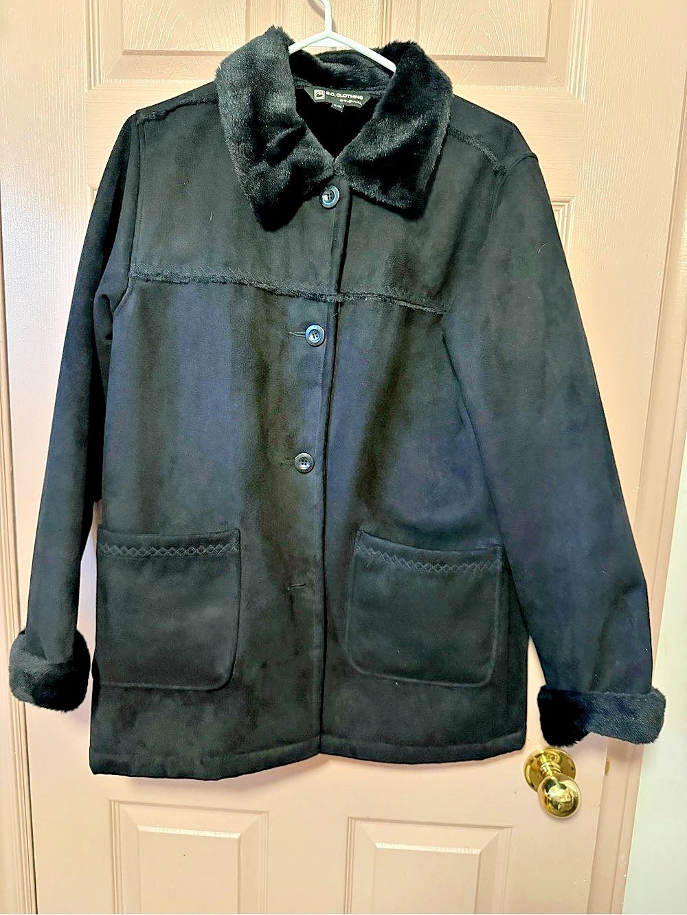 B.C Clothing Faux suede and Shearling Collar Jacket Black Small Like New